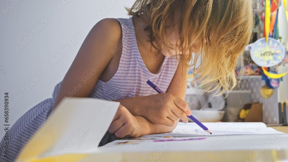 Young Caucasian Girl Doing Homework for Elementary School Young Caucasian Girl Doing Homework for Elementary School