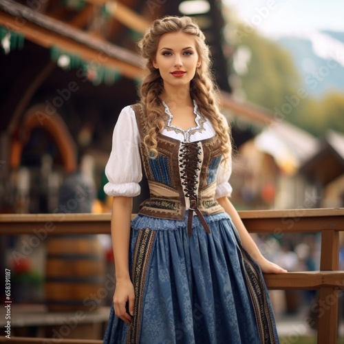 Illustrated portrait of a woman wearing traditional Bavarian clothing at the Oktoberfest, IA generated 