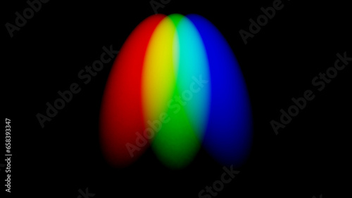 RGB spot light in a dark background mixing a color