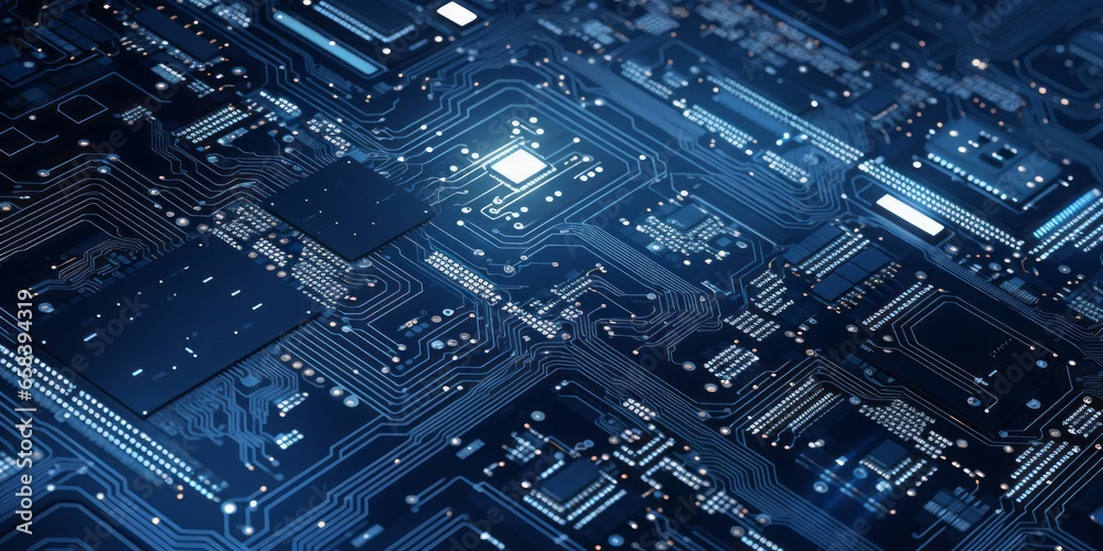 A Blue Patterned Computer Circuit Board Illustrates IoT, Smart Home, and Security Advancements in the Digital World A Blue Patterned Computer Circuit Board Illustrates IoT, Smart Home, and Security Advancements in the Digital World