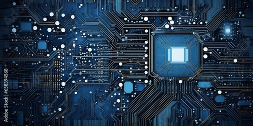 A Blue Patterned Computer Circuit Board Illustrates IoT, Smart Home, and Security Advancements in the Digital World photo