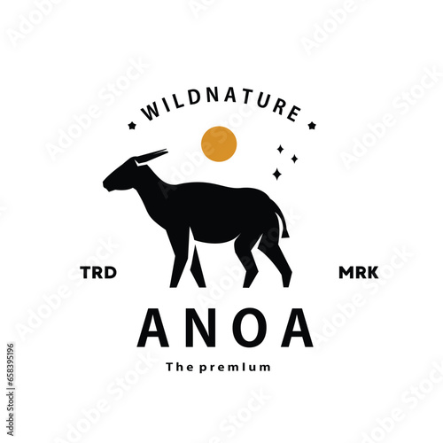 vintage retro hipster anoa logo vector outline silhouette art icon
