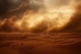 Dramatic desert sandstorm with flying sand particles. Generative AI