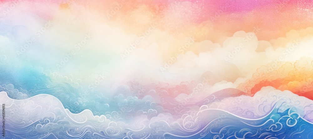 Banner pastel abstract background with colorful gradient sea waves. 
