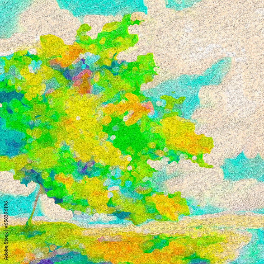 Impressionistic Light & Uplifting Summer Trees on the Lake Shore - Digital Painting, Illustration, Art, Artwork Background or Backdrop, Wallpaper, Publications, Social Media Post or Ad, Advertisement