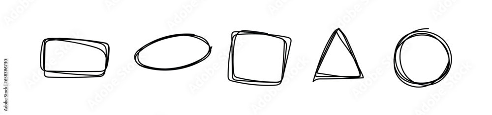 Hand drawn doodle square, rectangle, triangle, oval, ellipse, circle. Sketch frame vector. Simple doodle rectangle frame border shape. Line geometric borders Hand drawn doodle square, rectangle, triangle, oval, ellipse, circle. Sketch frame vector. Simple doodle rectangle frame border shape. Line geometric borders