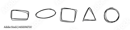Hand drawn doodle square, rectangle, triangle, oval, ellipse, circle. Sketch frame vector. Simple doodle rectangle frame border shape. Line geometric borders