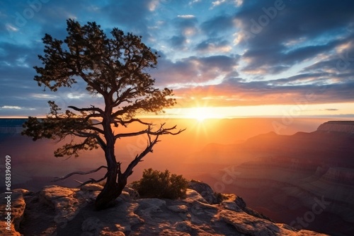 Evening sunset scenery of tree in Grand Canyon. Generative AI