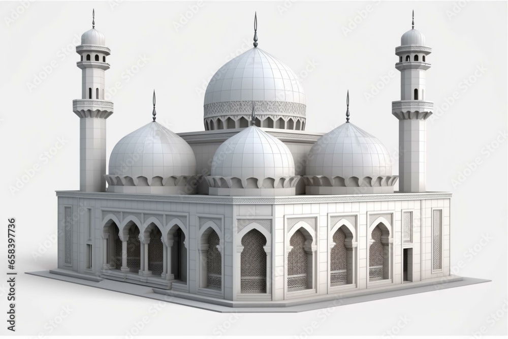 Realistic 3D design of an isolated mosque building with a transparent background. Represents Muslim Arabic architecture. Generative AI