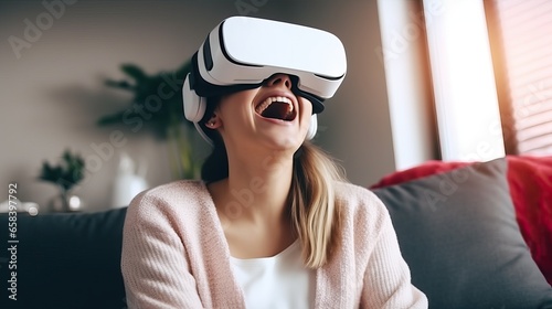 Young Woman Laughing with VR Glasses