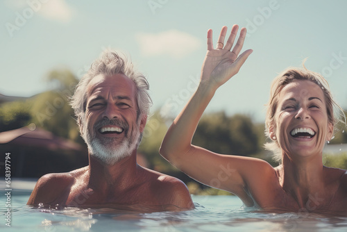 Mature Couple Enjoying Outdoor Pool