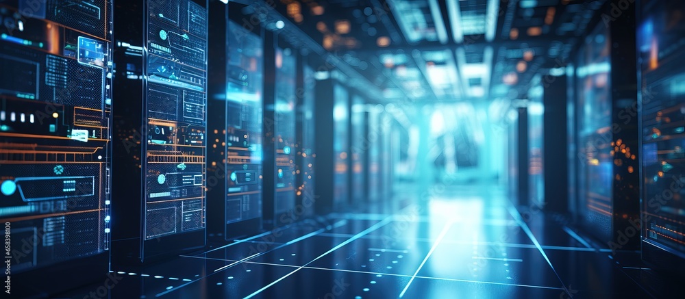 Blurred background with fintech and server icons Blurred background with fintech and server icons
