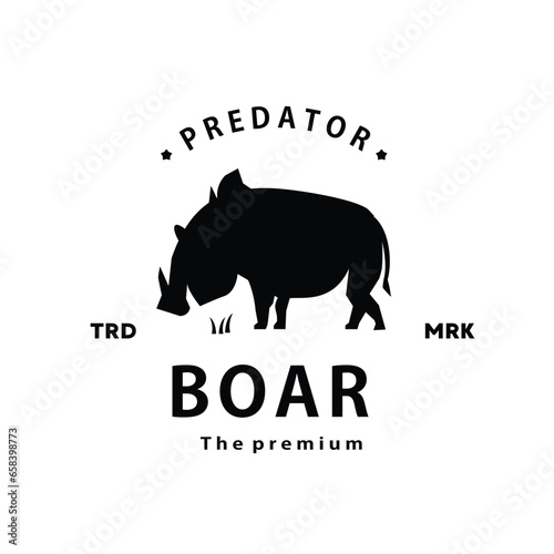 vintage retro hipster boar logo vector outline steak silhouette art icon