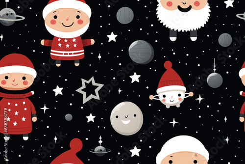 Tilable Christmas Texture: Children, Stars, and Planets in Outer Space
