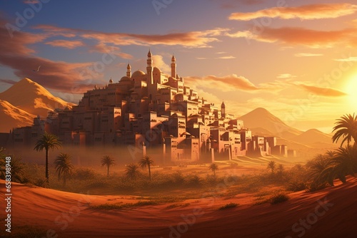 magnificent Moroccan city shining in desert dunes. Generative AI