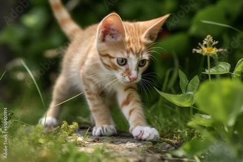 a young cat playing outdoors. Generative AI