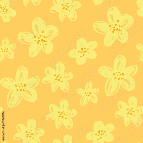 Abstract floral seamless pattern. Bright, pastel colors, gouache painting. Outline contour lines flowers. Scribble patterns
Curved lines and brush strokes.