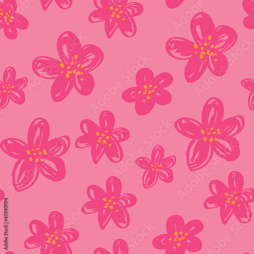 Abstract floral seamless pattern. Bright, pastel colors, gouache painting. Outline contour lines flowers. Scribble patterns
Curved lines and brush strokes.