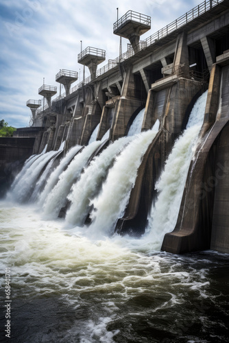 Rushing water on a hydroelectric dam