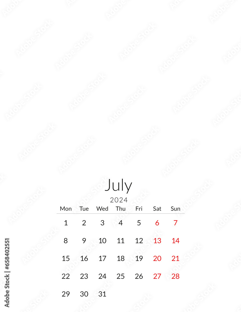 July 2024 calendar template with a place for your photos July 2024 calendar template with a place for your photos