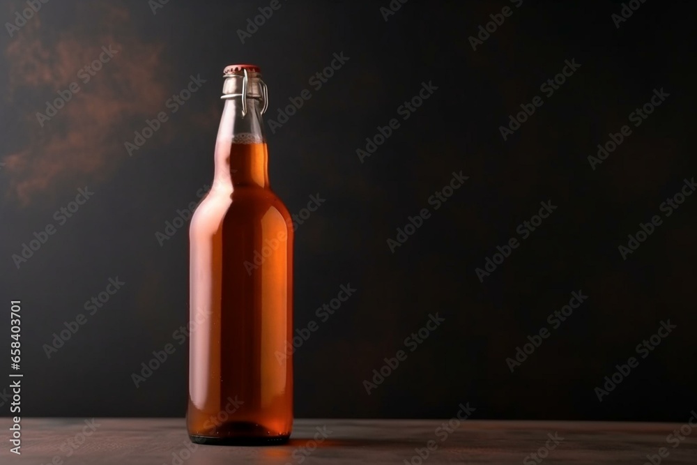 Clear beer bottle on blank backdrop. Generative AI