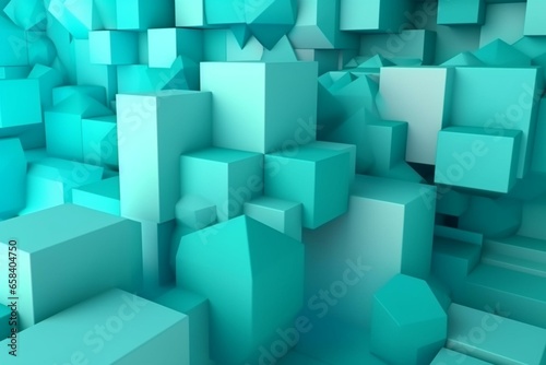 Colorful 3D geometric background with aqua tones. Tech-themed wallpaper. Generative AI