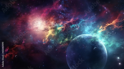 Colourful space starfield nebula and planet
