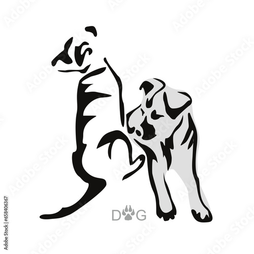 Drawing of an ordinary dog from the street without a breed. Gestalt design of funny pets.