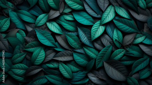 Colorful leaves 3d shape texture background. Teal, emerald and graystone color palette photo