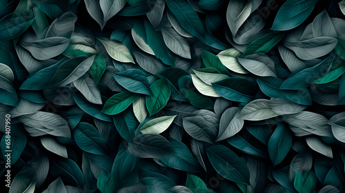 Colorful leaves 3d shape texture background. Teal, emerald and graystone color palette