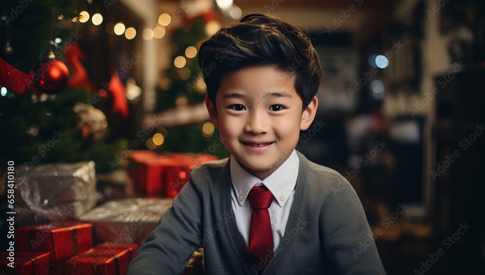 Family celebrating Christmas, generative AI Family celebrating Christmas, generative AI