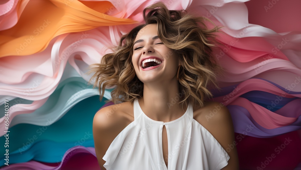 Naklejka premium Portrait of a happy woman, generative AI