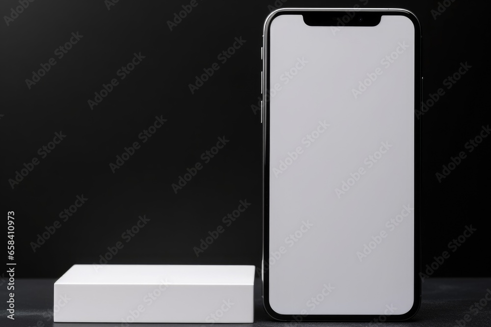 White smart phone on black background, shopping sale for presents. White smart phone on black background, shopping sale for presents.