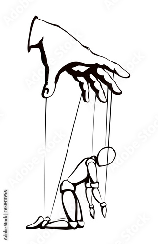 The puppet is kneeling. Vector drawing