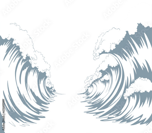 The sea was divided in two. Vector drawing