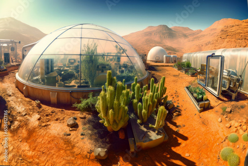 Canvas Print Growing vegetables on a colony on Mars (Generative AI)