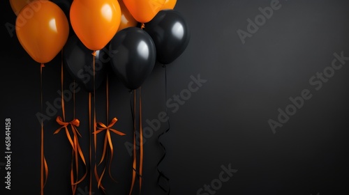 Balloons with orange ribbons and bow photo