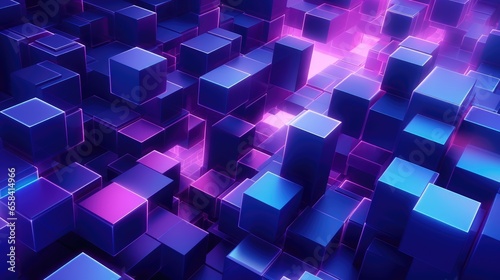 3d rendering of purple and blue abstract geometric background.