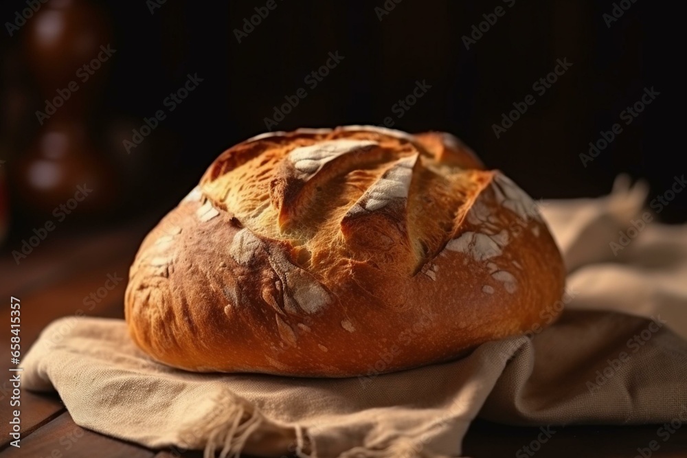 Delicious bread loaf on table. Generative AI