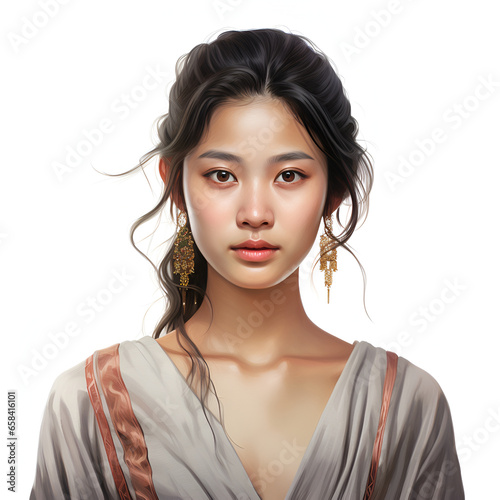 Beautiful Thai girl on a white background. Asian young female persona.