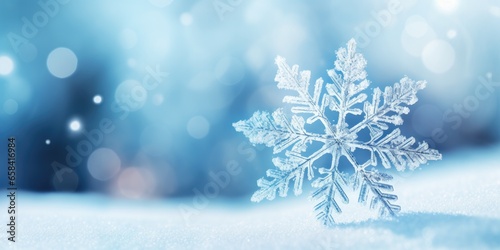 winter background with snowflake on light background. 