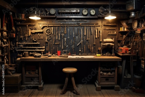 workingbench with equipment on the wall.  photo