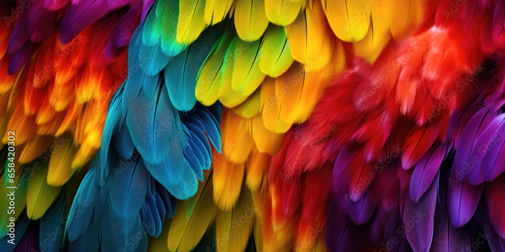 Vibrant rainbow colors of plumage of tropical parrots - obrazy, fototapety, plakaty 