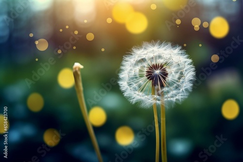 A blurred background highlights a dandelion flower. Generative AI