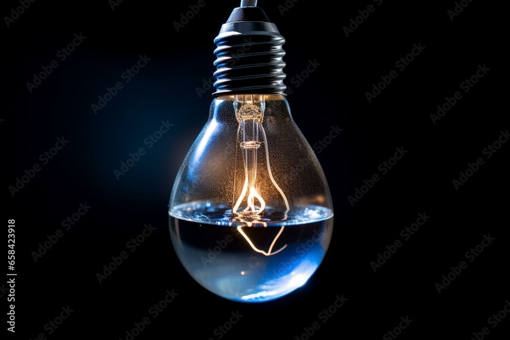 Electricity trapped within droplet shaped like bulb. Generative AI - obrazy, fototapety, plakaty 