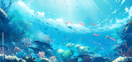 Fototapeta Naklejka Na Ścianę i Meble -  Underwater world of the ocean sea diving snorkeling aquarium coral fish