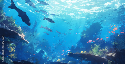Underwater world of the ocean sea diving snorkeling aquarium coral fish