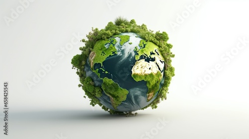Detailed 3D Earth Render. Green Concept on a Clean White Canvas 