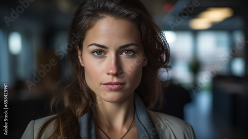 a female venture capitalist evaluates startup pitches, investment visuals and market analysis screens visible photo