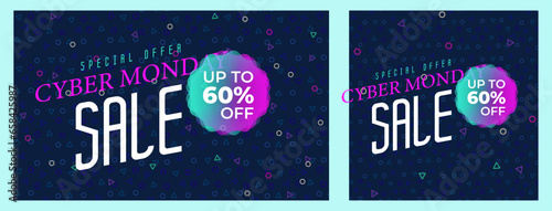 Cyber Monday Sale Special Offer Web Banner. Cyber Monday Colorful Neon Style Super Sale Post. Business, Promotion, and Advertising Vector Template. Seasonal Offers Mega Big Sale